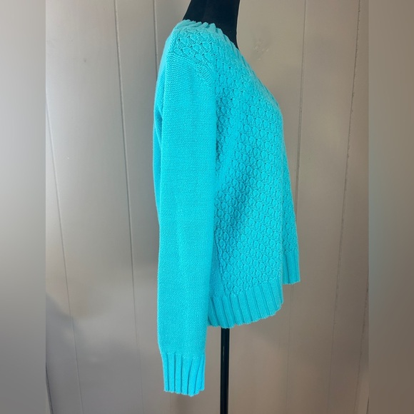 IZOD Women’s V-Neck Textured Knit Turquoise Sweater Size Large - Picture 4 of 9